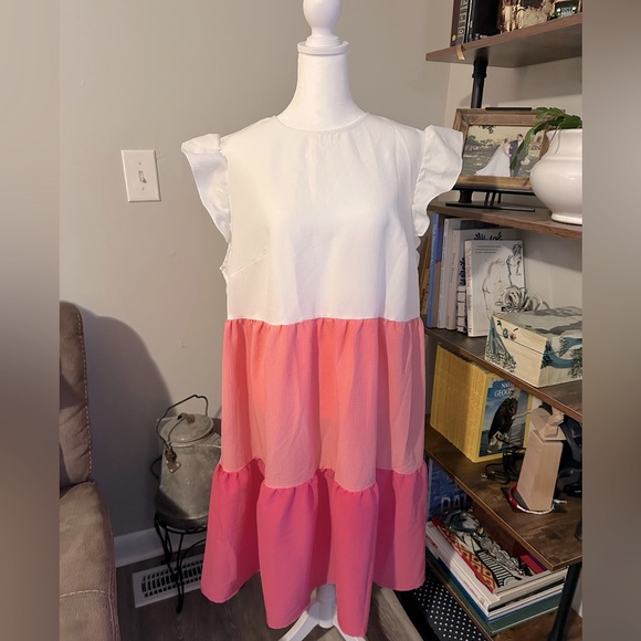 Ruffle Dress- Pink Color Block - Picture 1 of 5
